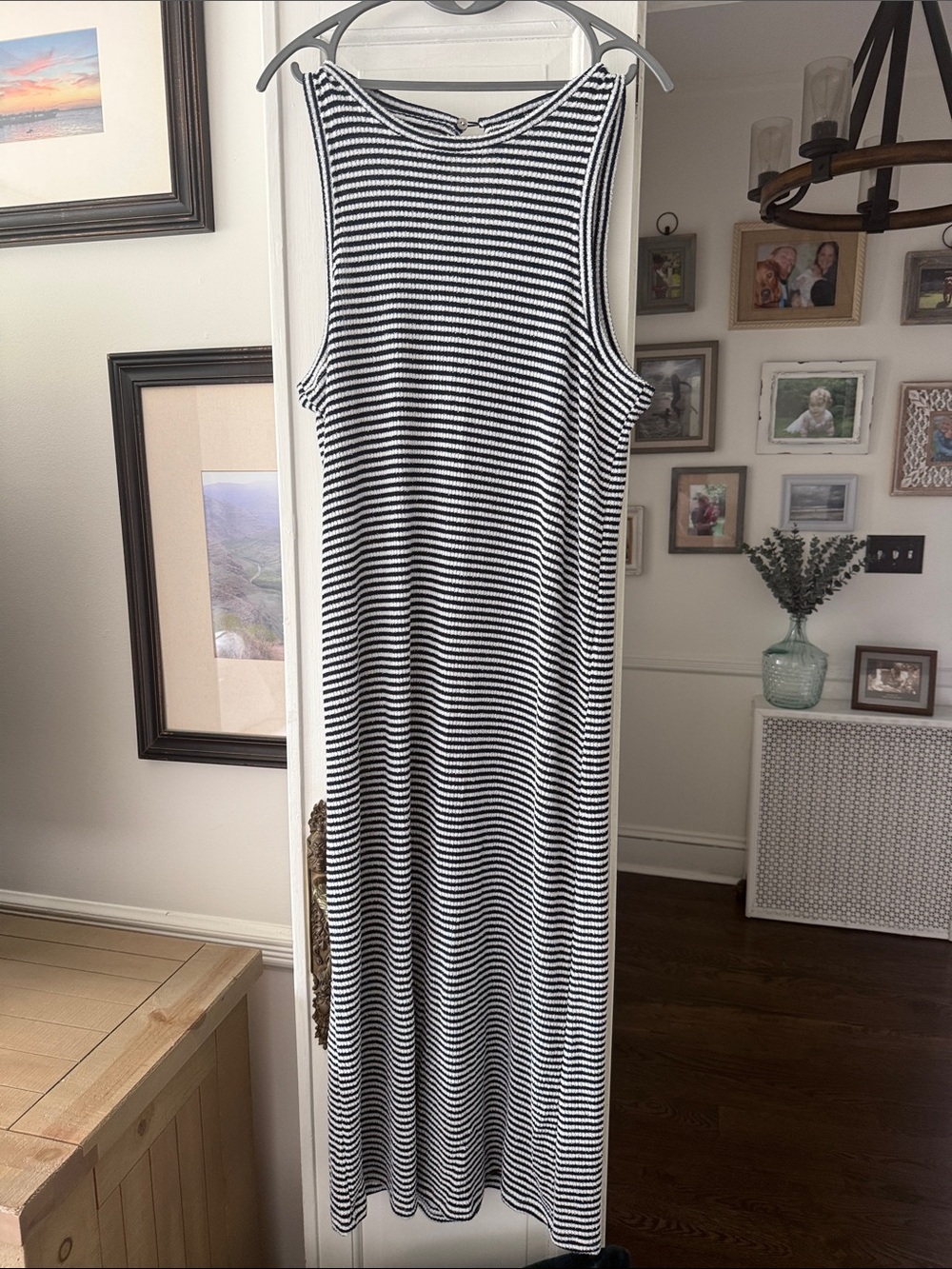 Striped Sleeveless Maxi Dress - Navy Blue & White